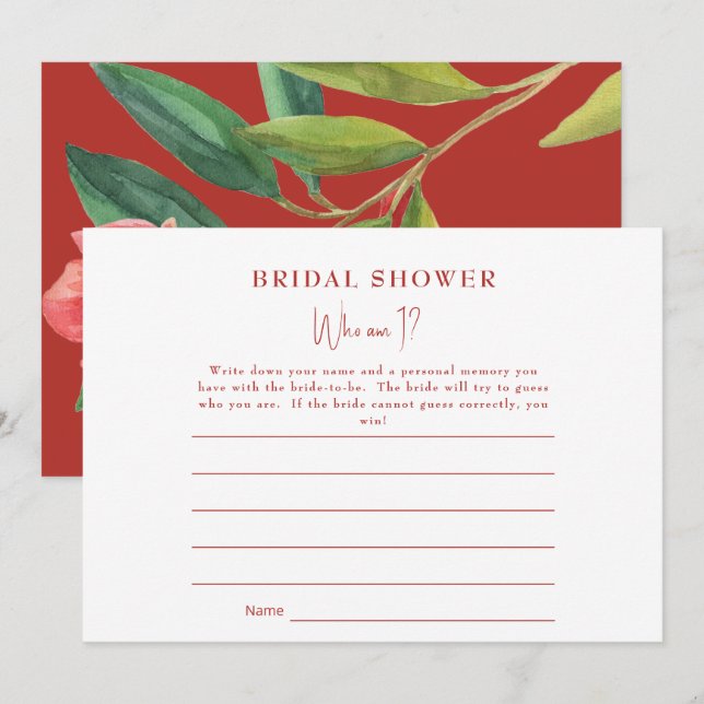 Invitation Grenade Turscan Qui Suis-Je Jeu De Fête des mariée (Devant / Derrière)