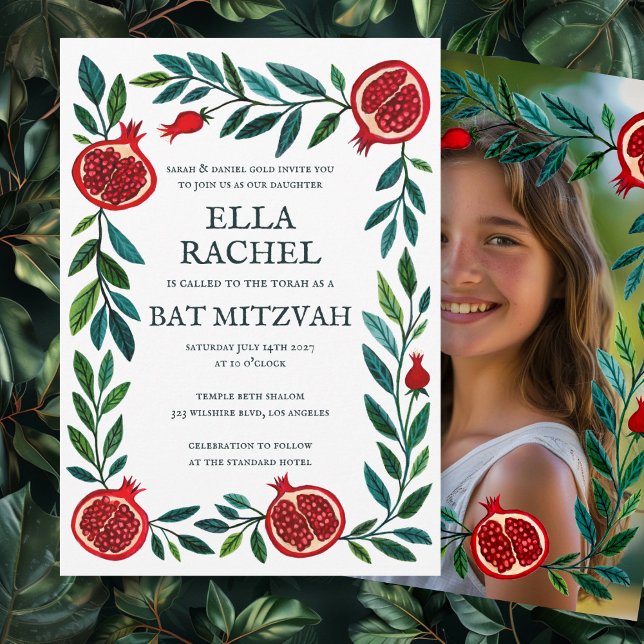 Invitation Grenades B'nai Bat Bar Mitzvah Photo personnalisée (Pomegranates B'nai Bat Bar Mitzvah Custom Photo Invitation
)
