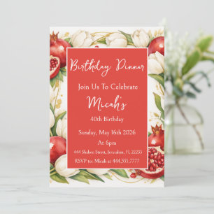 Invitation Grenades Tulipes Aquarelle Rouge Blanc Moderne