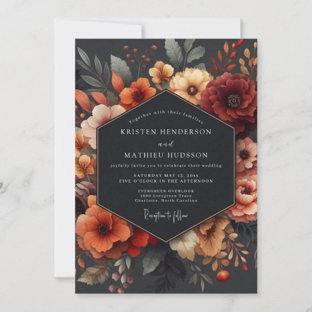 Invitation Grenat Dutch Master Floraison Mariage (Devant)
