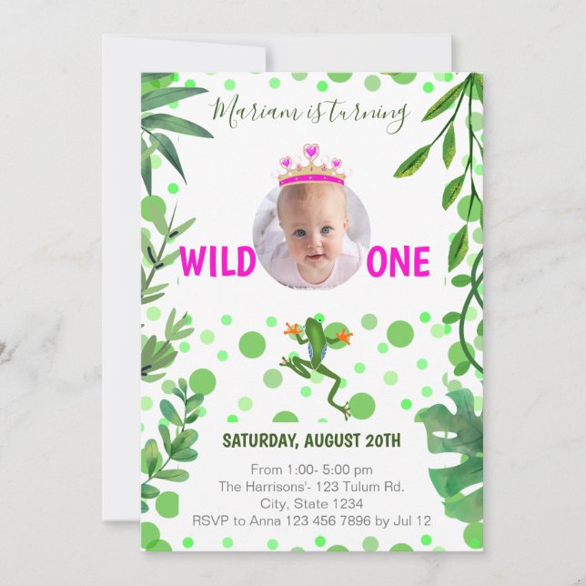 Invitation Grenouille 1er anniversaire princesse baby party e (Devant)