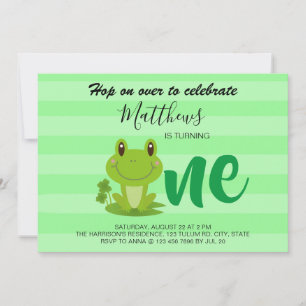 Invitation Grenouille 1er anniversaire rayures de fête Invita