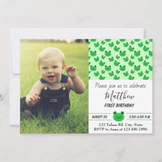 Invitation Grenouille 1ère fête d'anniversaire Un an Green Re