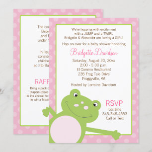 Invitation Grenouille à baguette verte Baby shower rose