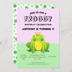 Invitation Grenouille bébé 1er anniversaire confetti vert per