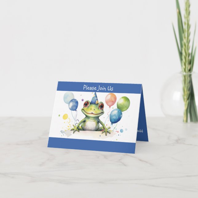 Invitation Grenouille d'anniversaire avec ballons (Devant)