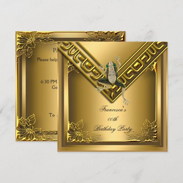Invitation Grenouille dorée élégante fête d'anniversaire élit (Devant / Derrière)