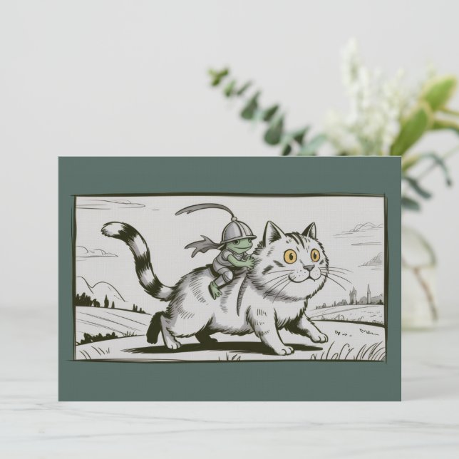 Invitation Grenouille drôle de chat Mème Médiéval Vintage  (Debout devant)