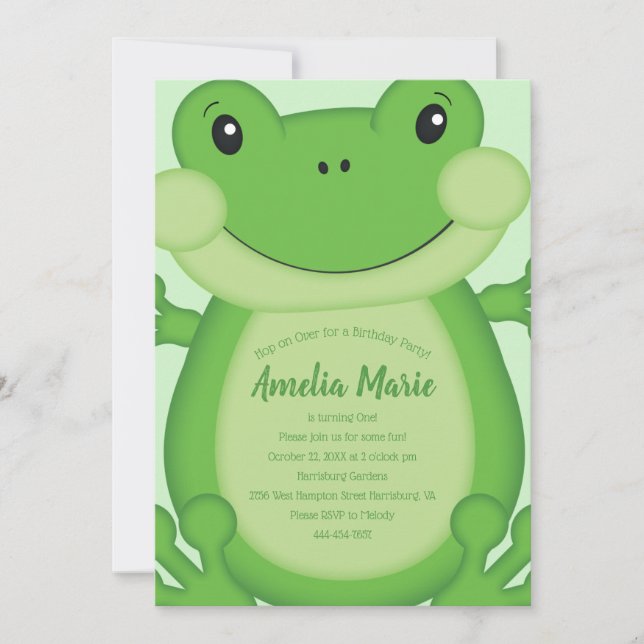 Invitation Grenouille fête d'anniversaire Vert (Devant)