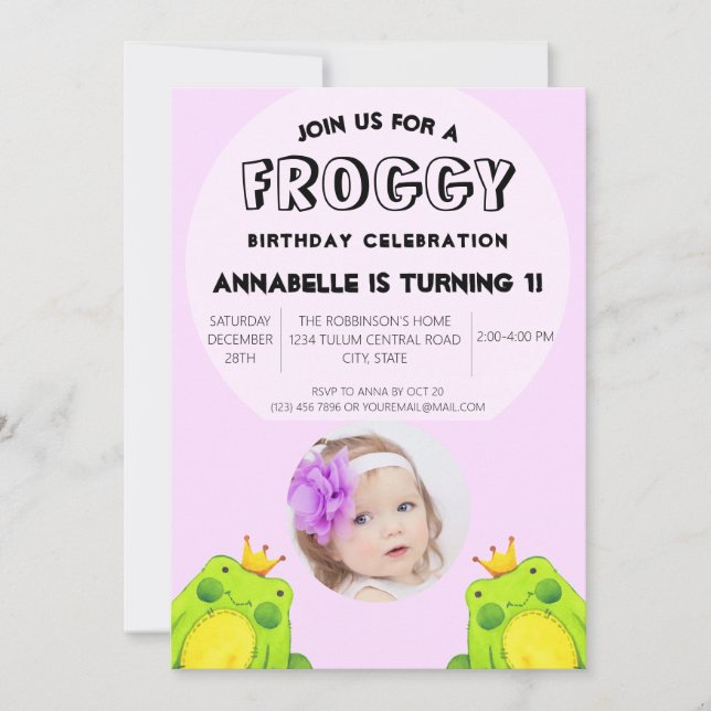 Invitation Grenouille fête premier anniversaire  (Devant)