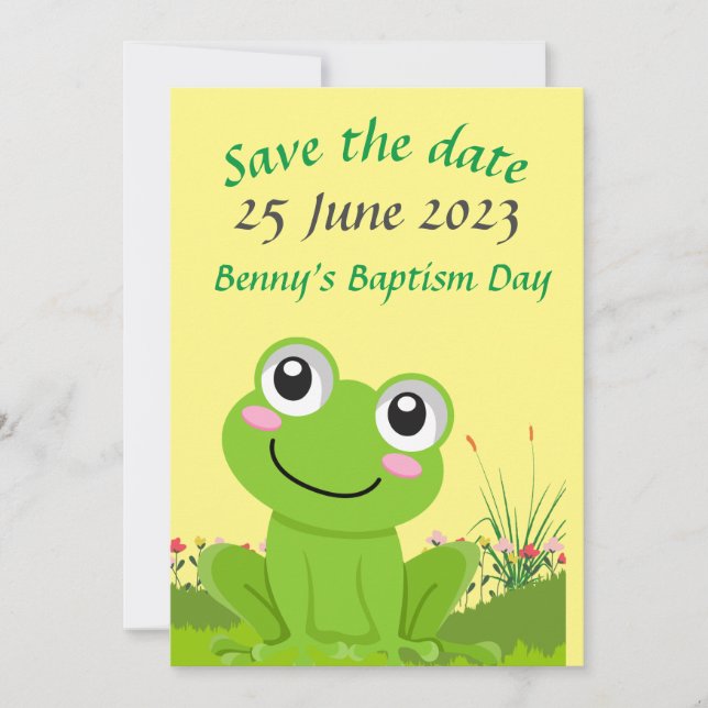 Invitation Grenouille heureuse ENREGISTREZ LA DATE - texte mo (Devant)