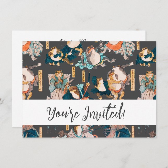 Invitation Grenouille japonaise ukiyo-e Froggies (Devant / Derrière)