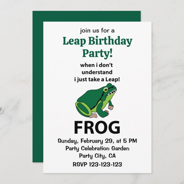 Invitation Grenouille Je Prends Juste Un Leap Frog Anniversai (Devant / Derrière)