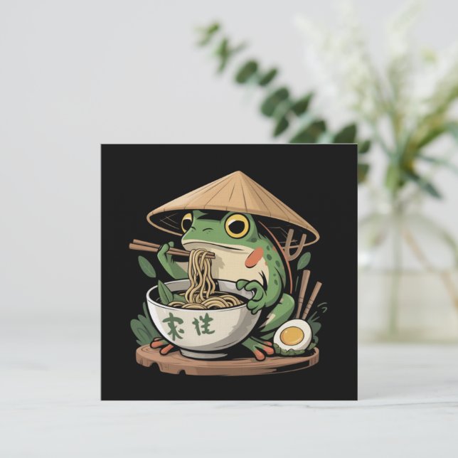 Invitation Grenouille mangeant des ramen kawaii neko nouilles (Debout devant)