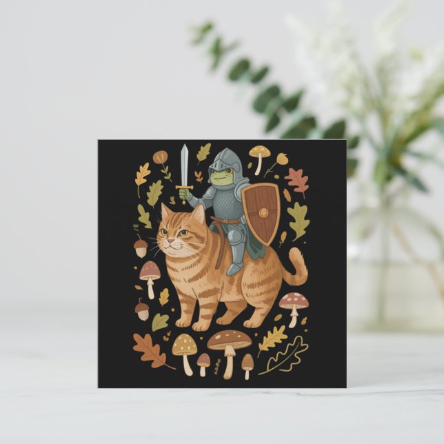 Invitation Grenouille médiévale sur chat orange Goblincore tr (Debout devant)