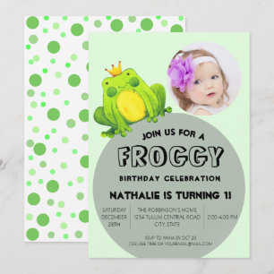 Invitation Grenouille photo Anniversaire rose 1er Parti migno