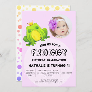 Invitation Grenouille photo Anniversaire rose 1er Parti migno