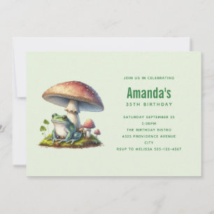 Invitation Grenouille sous un champignon Joyeux anniversaire 