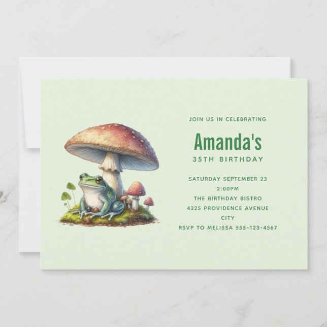 Invitation Grenouille sous un champignon Joyeux anniversaire  (Devant)