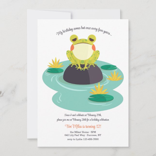 Invitation Grenouille sur Lily Pad (Devant)
