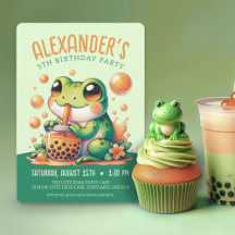 Grenouille verte et Orange Boba Bubble Tea Party