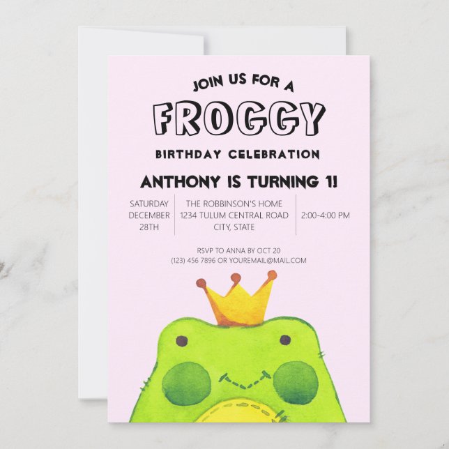 Invitation Grenouille verte mignonne simple moderne abstraite (Devant)