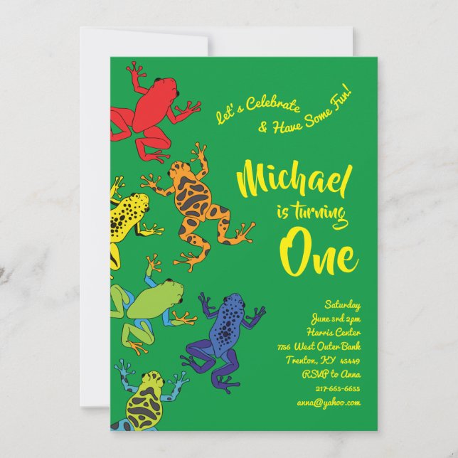 Invitation Grenouilles arborescentes 1er anniversaire coloré  (Devant)