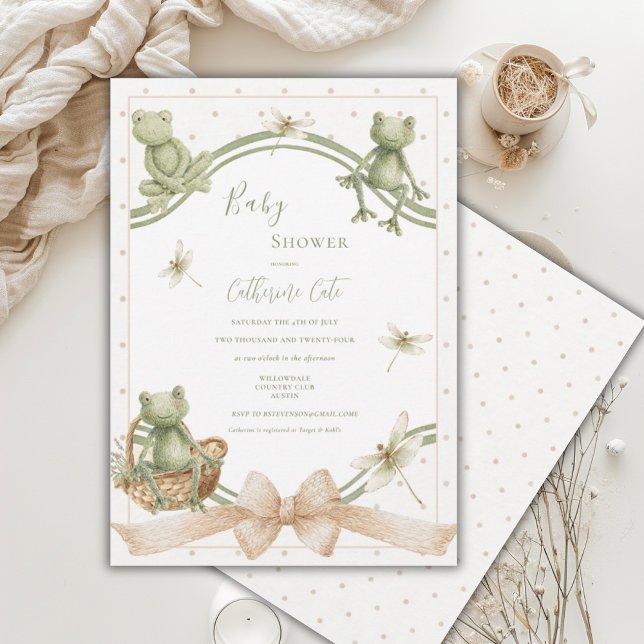 Invitation Grenouilles Mignonnes Fête de Bébé Rétro Fantaisis (Créateur téléchargé)