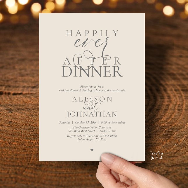 Invitation Grey Cream Happily Ever After Dinner Wedding (Cream Grey Happily Ever After Dinner Modern Script Wedding Invitation Card)
