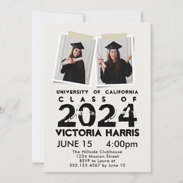 Invitation Grey Grunge 2 Custom Photo Fun Graduation (Devant)