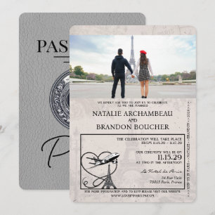 Invitation Grey Paris Passport Mariage