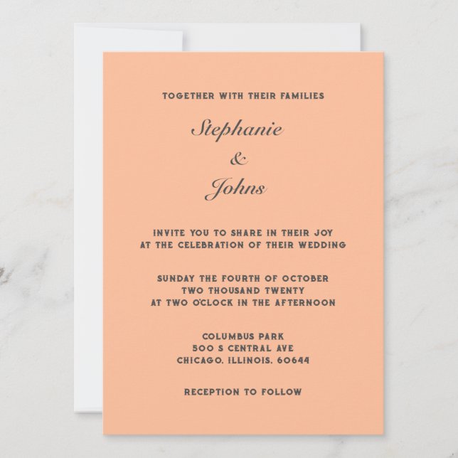 Invitation Grey Peach Fuzz Élégant Simple Minimal Mariage (Devant)