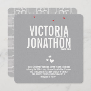 Invitation Grey Red Heart Mariage de typographie moderne