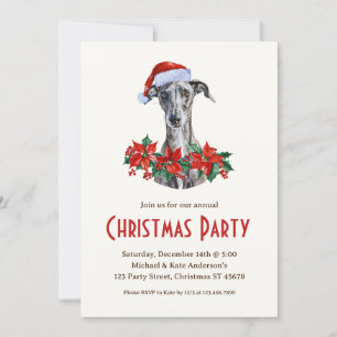 Invitation Greyhof dans un Santa Hat Grey Chien Fête de Noël