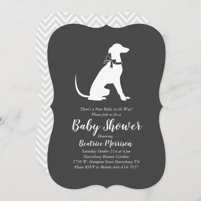 Invitation Greyhound Chig Baby shower genre neutre (Devant / Derrière)