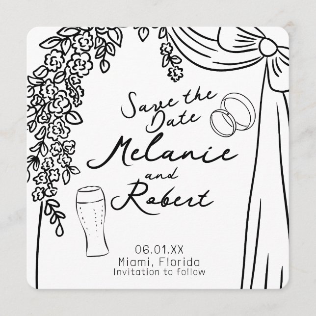 Invitation Gribouillages Caprice Noir Blanc Floral (Devant)