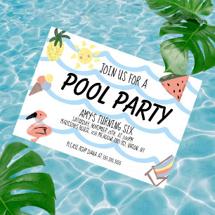 Invitation Gribouillages de fête d'anniversaire à la piscine
