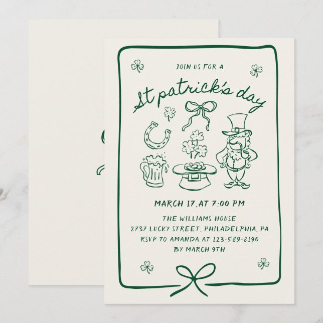 Invitation Gribouillages Dessinés à la Main Arc St Patrick's  (Devant / Derrière)