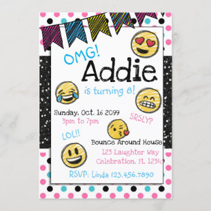 Invitation Griffonnage anniversaire rose et bleu d'Emoji de