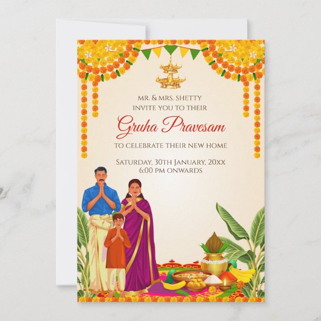 Invitation Grihapravesh invite Digital Grihapravesham invite (Devant)