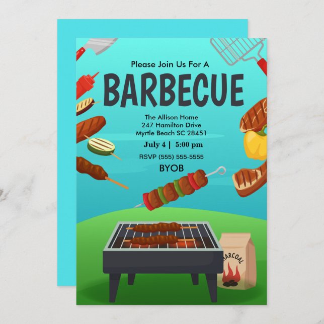 Invitation Gril de BBQ  Pique-nique  Été  Fête (Devant / Derrière)