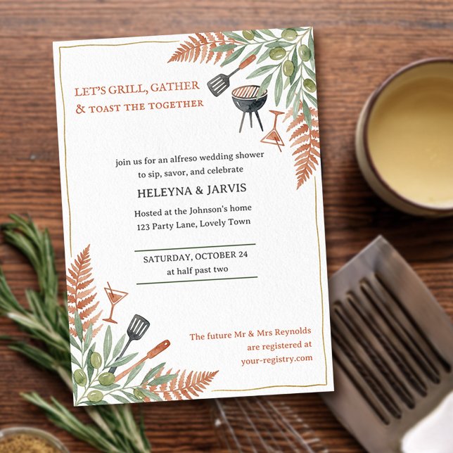 Invitation Gril Rassembler Toast Martini Mariage Lancement (Simple Grill & Gather invite - from Couples Shower Invitation collection by Darling & May)