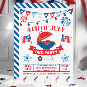 Invitation Grill du 4 juillet Barbeque BBQ Party Bleu Marine