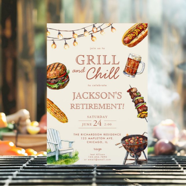 Invitation Grill et Chill Barbeque BBQ fête de retraite (Créateur téléchargé)