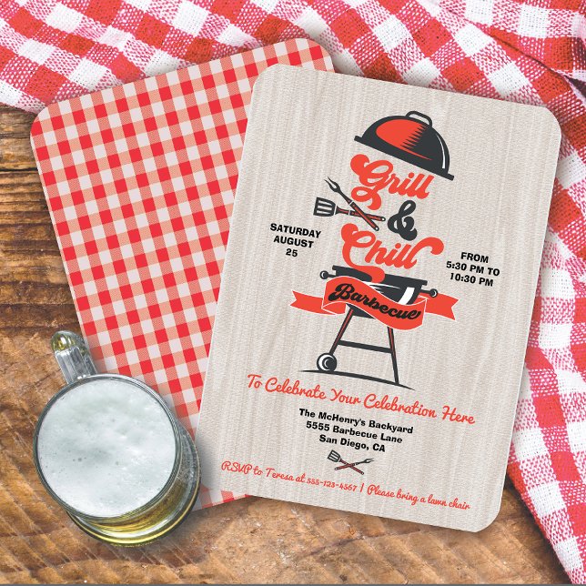 Invitation Grill et Glace Gravure sur bois Rétro Barbecue fêt (Créateur téléchargé)