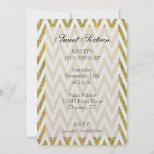 Invitation Grille Or Blanc Chevron Grilles Sweet sixteen