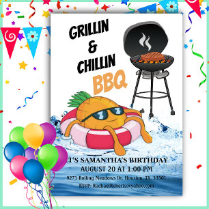 Invitation Grillin Et Chillin BBQ Anniversaire Pool Party