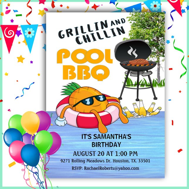Invitation Grillin Et Chillin BBQ Anniversaire Pool Party Inv (Créateur téléchargé)