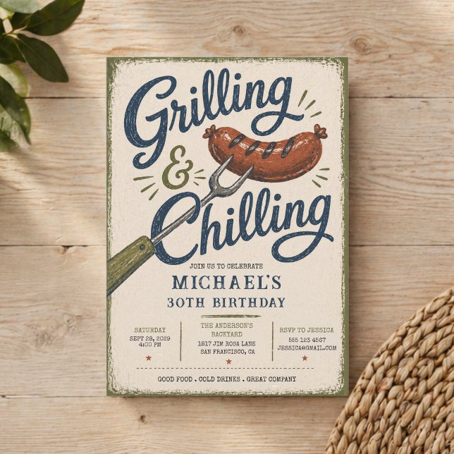 Invitation Grilling & Chilling BBQ 30e Anniversaire (Grilling & Chilling BBQ 30th Birthday Invitation)