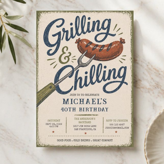 Invitation Grilling & Chilling BBQ 40e Anniversaire (Grilling & Chilling BBQ 40th Birthday Invitation
)